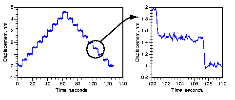 Examples of repeated 0.5 nm steps in position.
